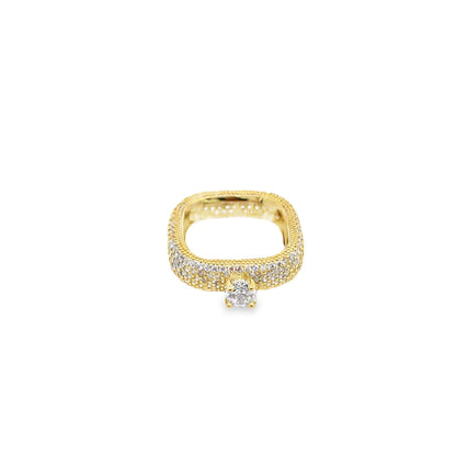 Thick Square CZ Pave Single Stone Ring