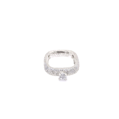 Thick Square CZ Pave Single Stone Ring