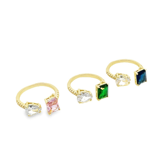 Cube and Waterdrop CZ Open Ring