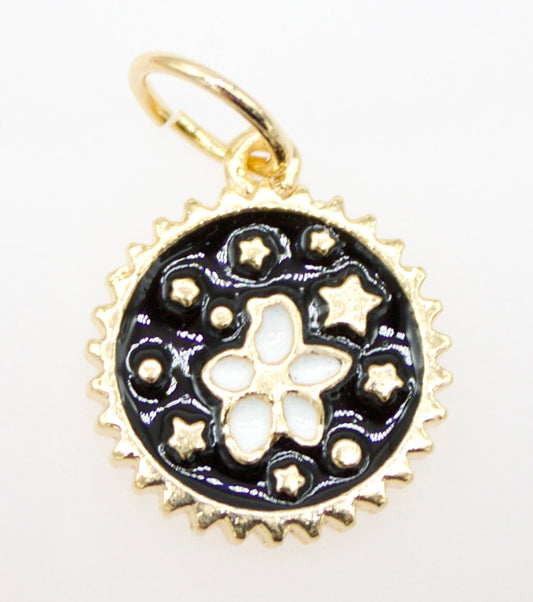 Round Enamel Star Constellation Charm Coin With CZ Stone