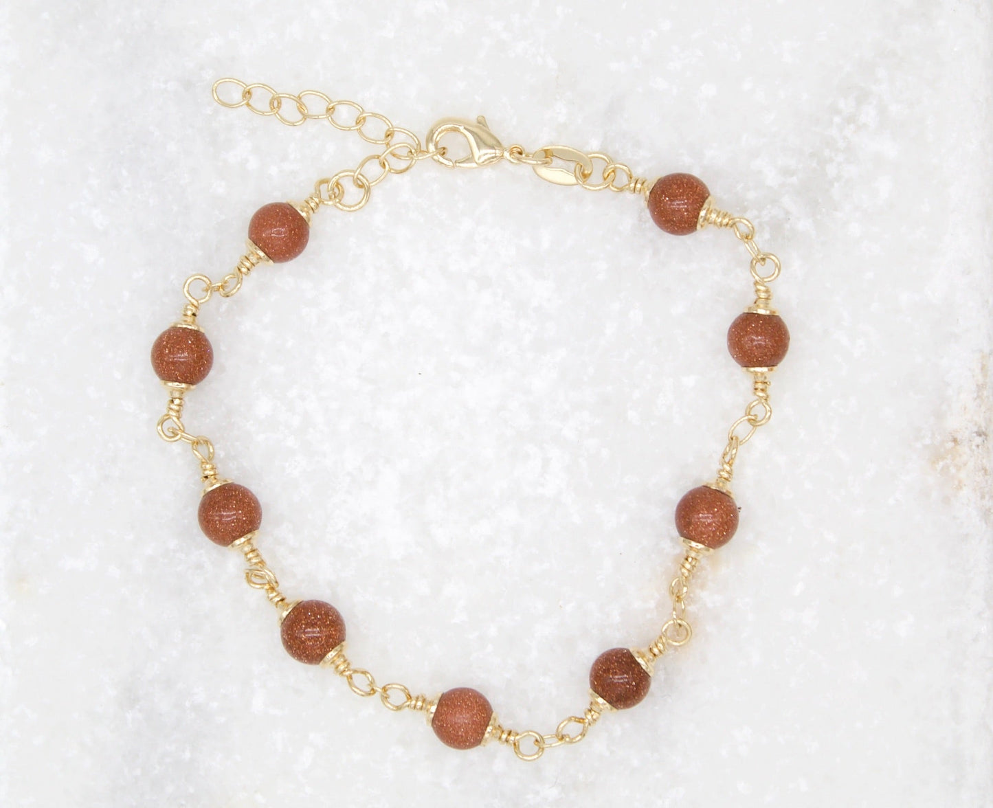 18K Gold Filled 6mm Brown aventurine Bead Bracelet