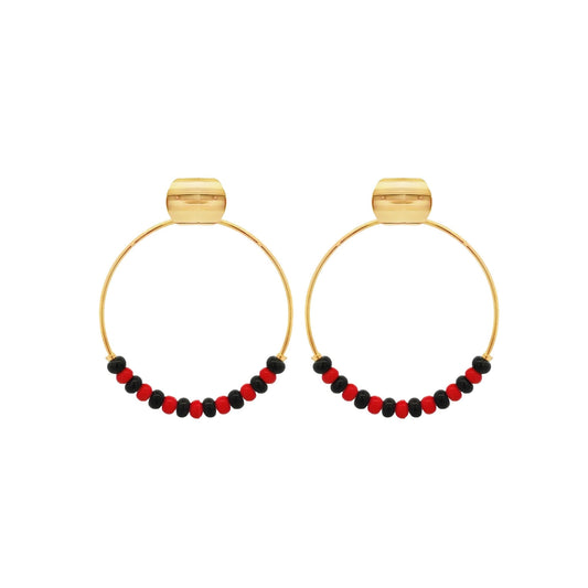 Red & Black Bead Push Back Hoops