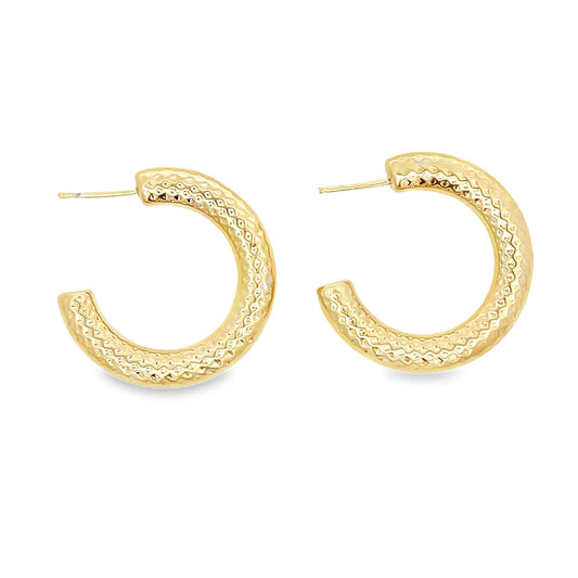 Diamond Indent Pattern Open Hoops