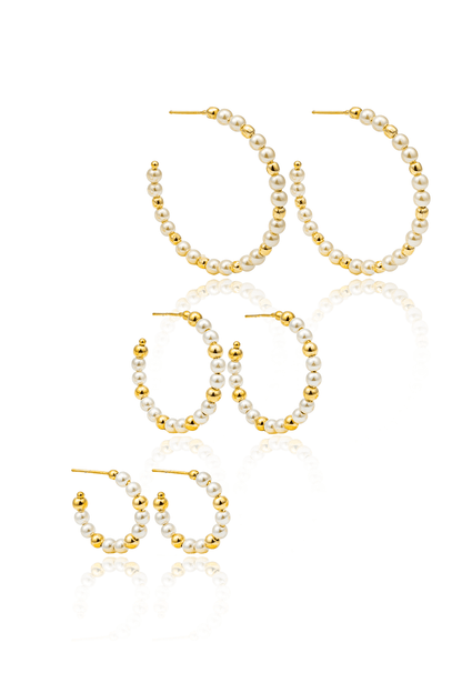 4mm Pearl and Bead Accent Open Hoops