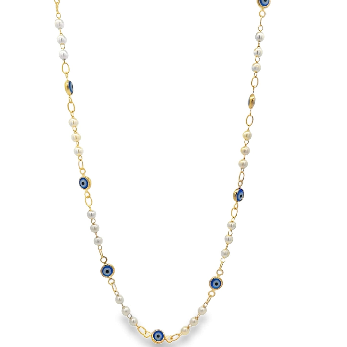 Evil Eye Charm Triple Pearl Link Bracelet