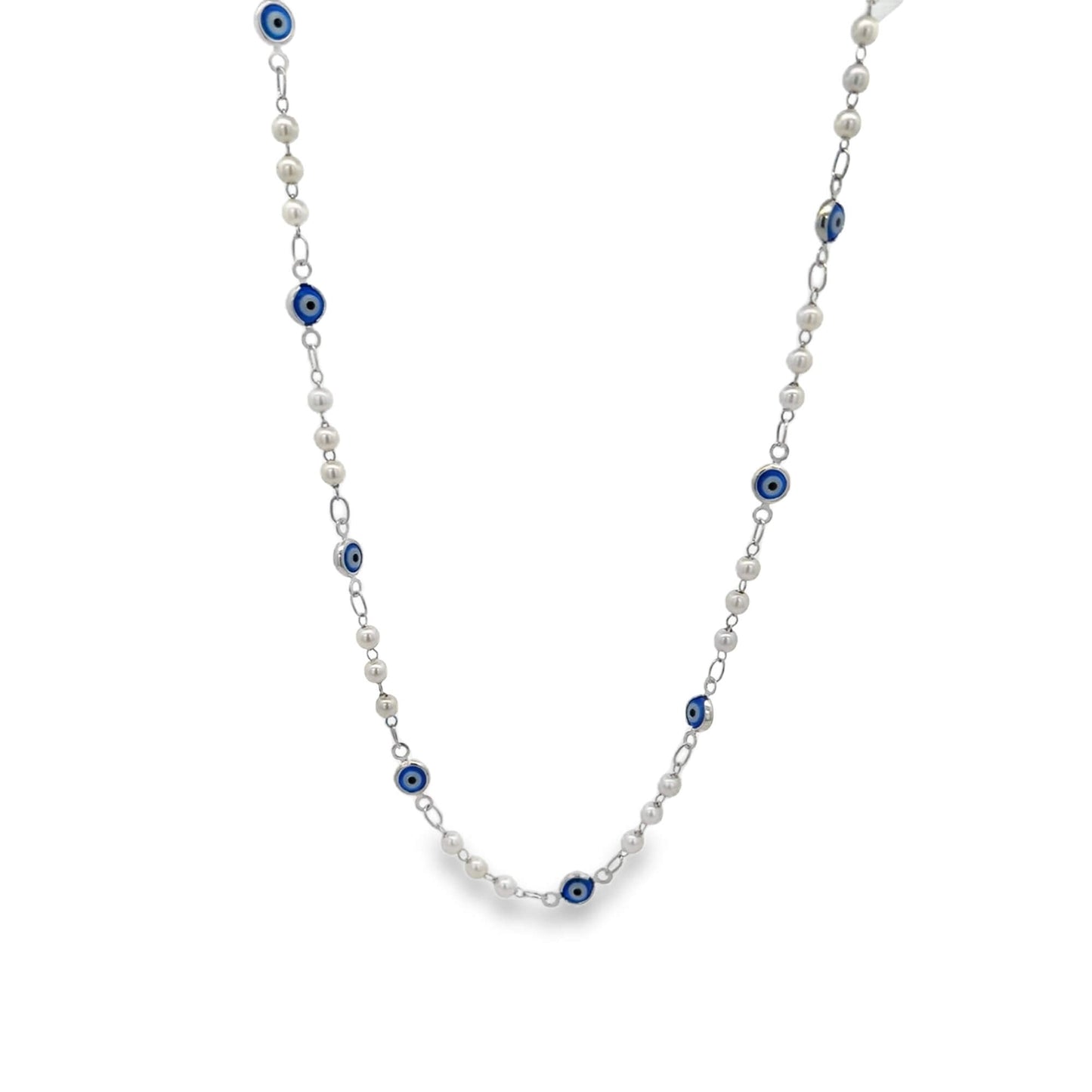 Evil Eye Charm Triple Pearl Link Bracelet