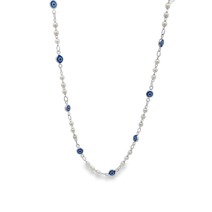 Evil Eye Charm Triple Pearl Link Bracelet