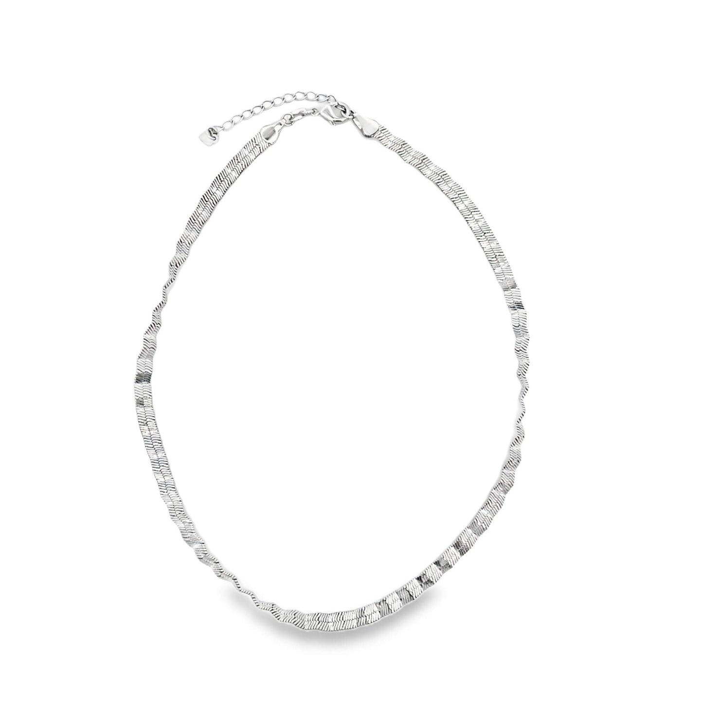Rhodium Abstract Crumbled Twist Herringbone Bracelet