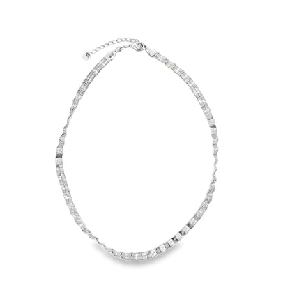 Rhodium Abstract Crumbled Twist Herringbone Bracelet
