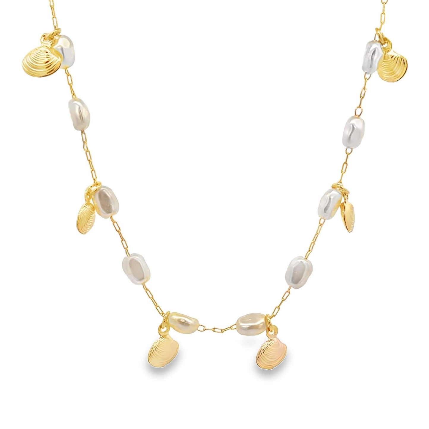 Paperclip Pearl Link Sea Shell Charm Bracelet