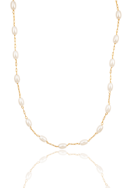 Paperclip Chain Linked Oval Pearl Bracelet