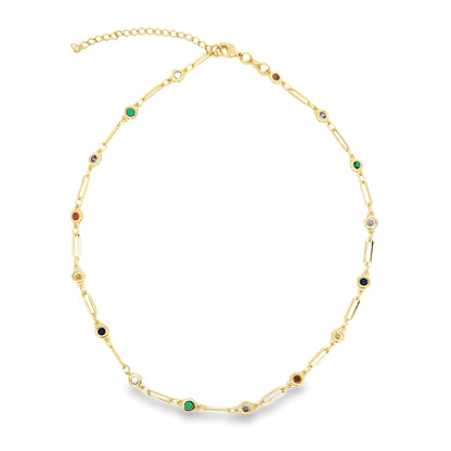 Multicolor CZ Round Charm Clip Link Bracelet