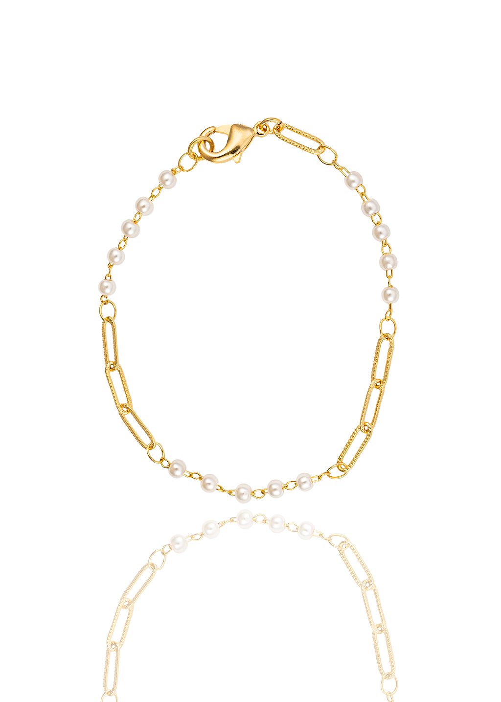 Textured Paperclip and Pearl Charm Bracelet