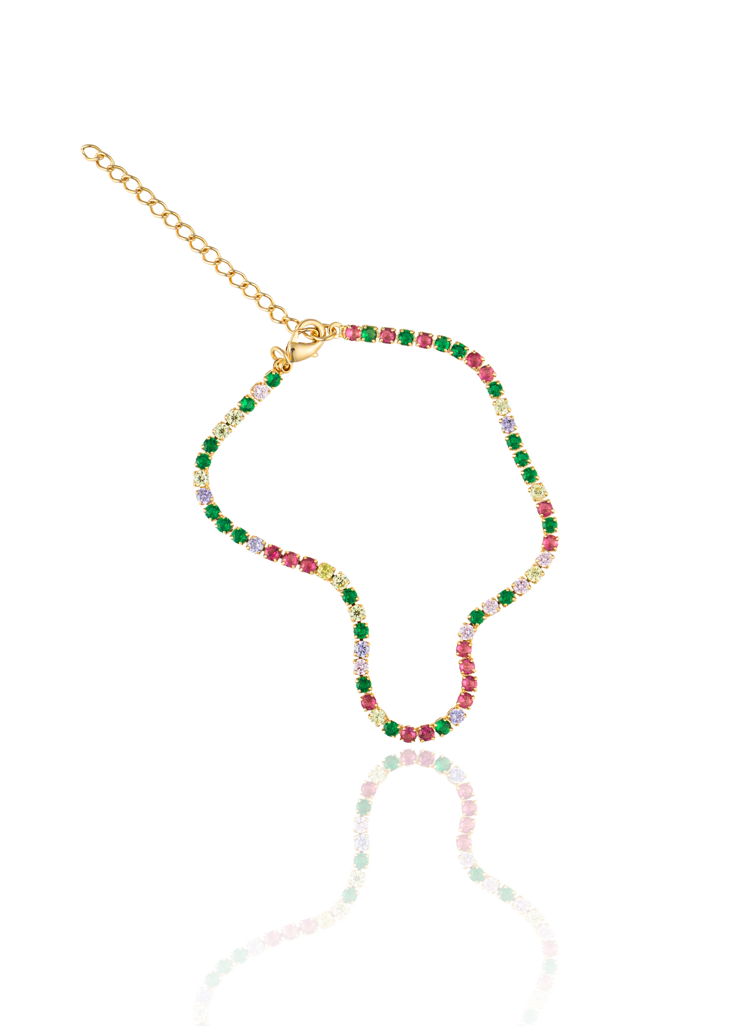 Tennis Chain With Multicolor Round Clear Cubic Zirconia Stones