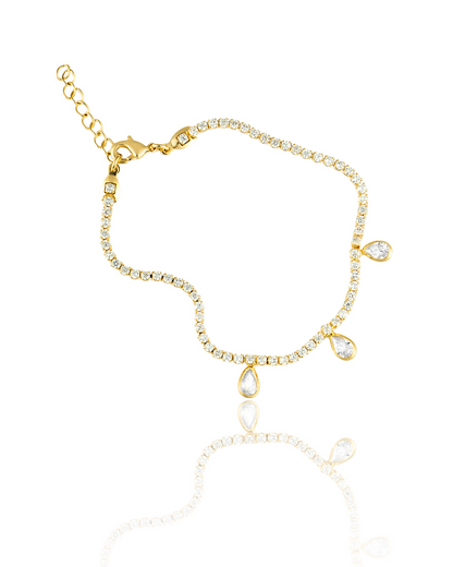 Dainty Round CZ Bracelet With Dangle Tear Drop CZ Stones
