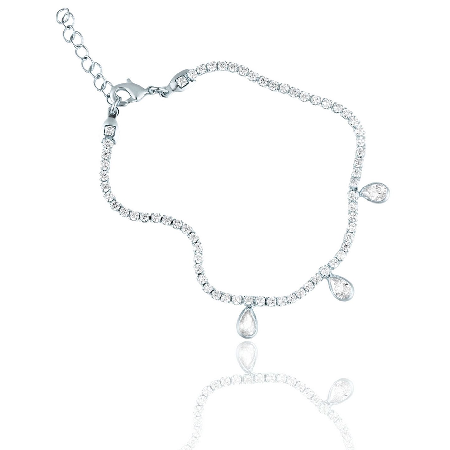 Dainty Round CZ Bracelet With Dangle Tear Drop CZ Stones