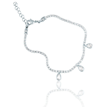 Dainty Round CZ Bracelet With Dangle Tear Drop CZ Stones