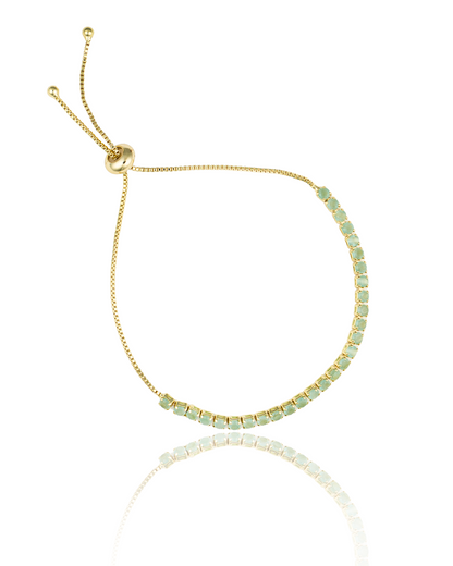 Adjustable Box Chain Bracelet With Round Clear CZ Stones
