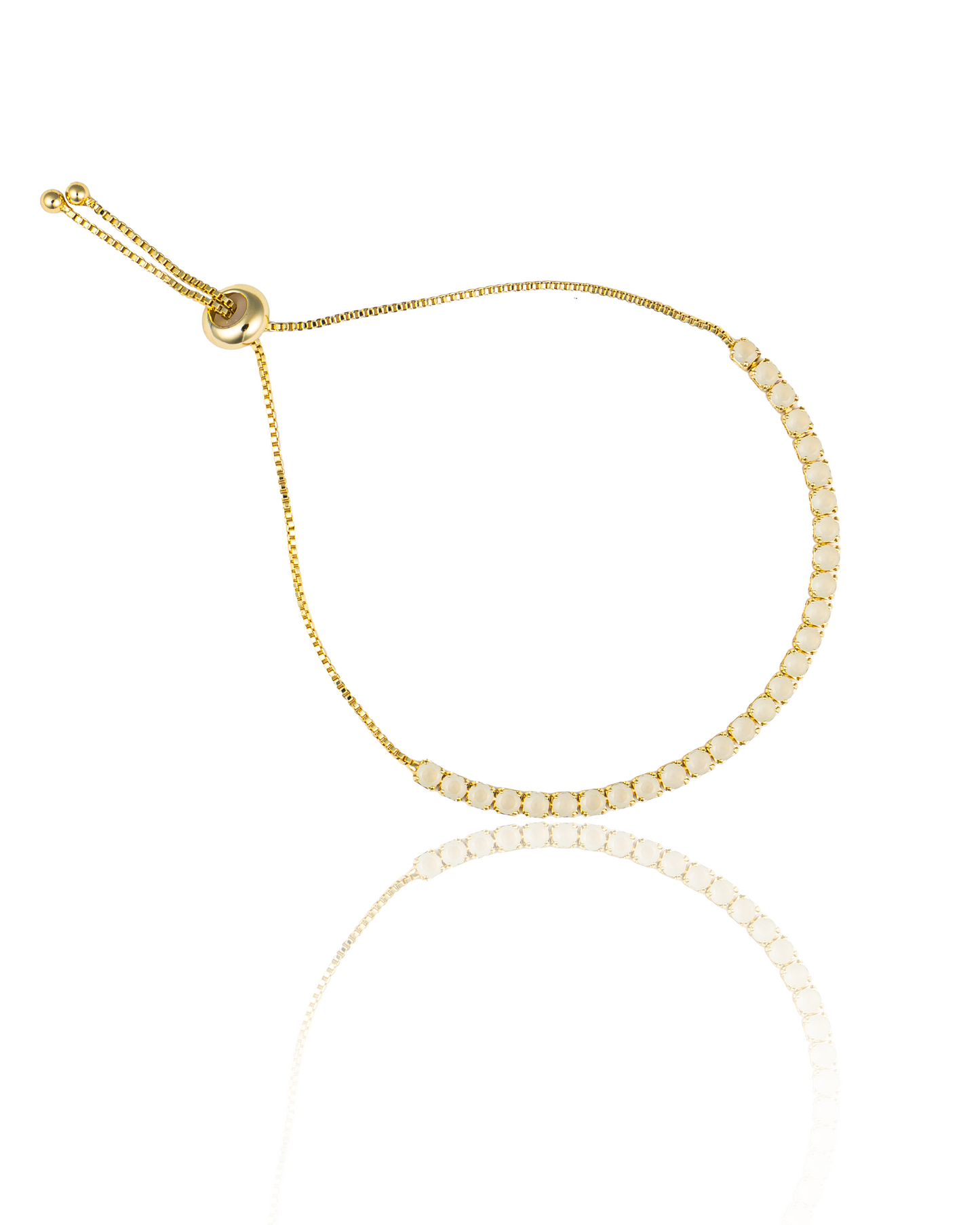Adjustable Box Chain Bracelet With Round Clear CZ Stones