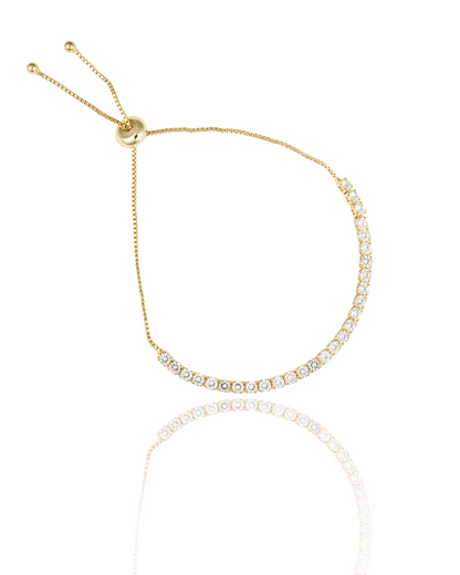 Adjustable Box Chain Bracelet With Round Clear CZ Stones