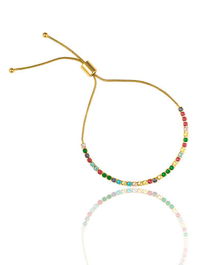 Adjustable Box Chain Bracelet With Round Clear CZ Stones