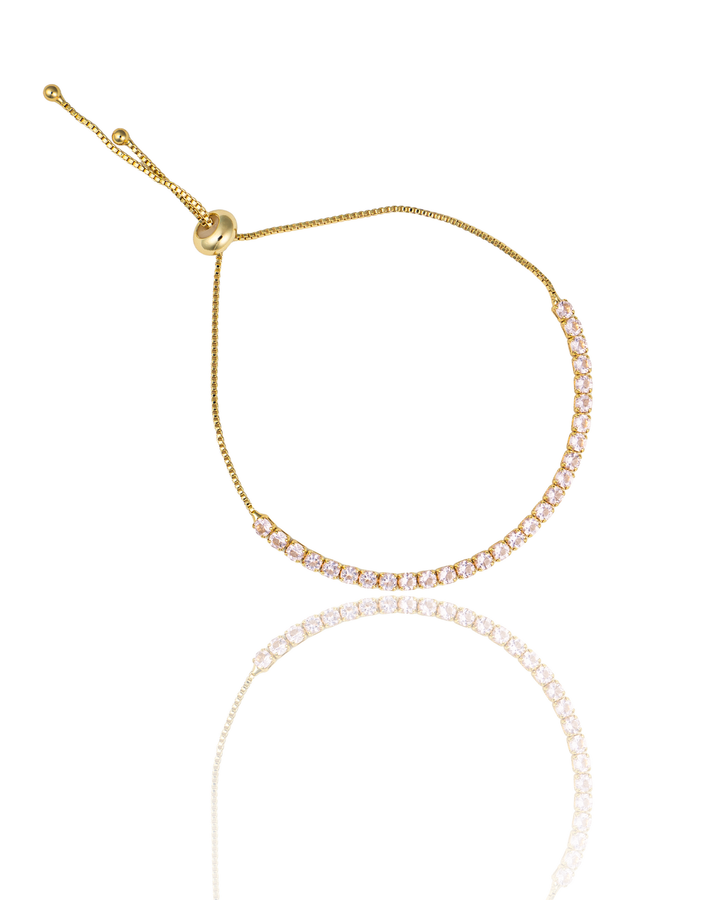 Adjustable Box Chain Bracelet With Round Clear CZ Stones