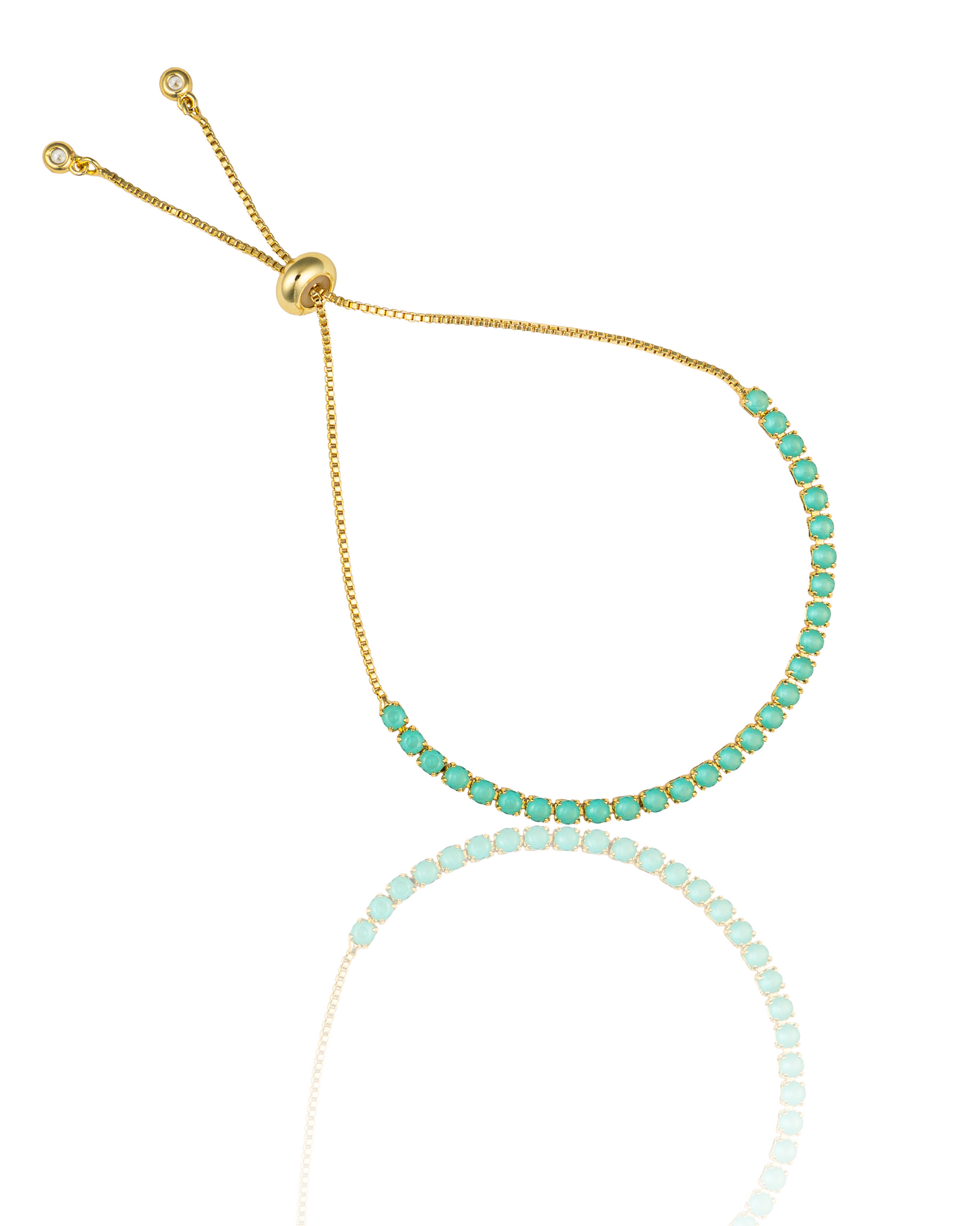 Adjustable Box Chain Bracelet With Round Clear CZ Stones