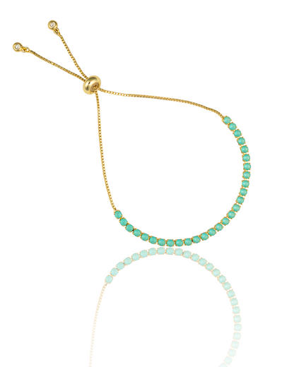 Adjustable Box Chain Bracelet With Round Clear CZ Stones