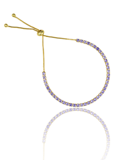 Adjustable Box Chain Bracelet With Round Clear CZ Stones