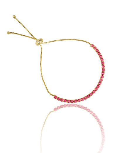 Adjustable Box Chain Bracelet With Round Clear CZ Stones