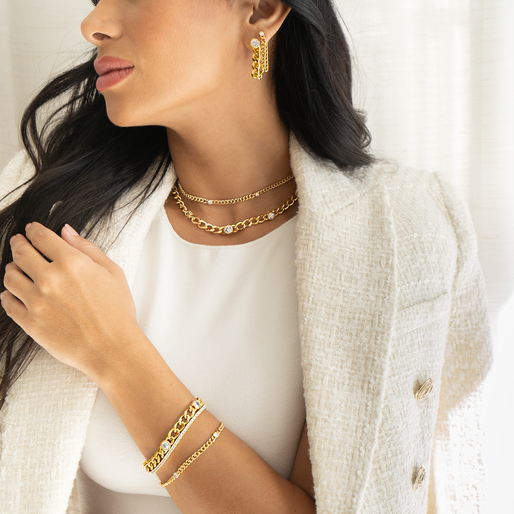 Thin Triple CZ Gemstone Cuban Link Bracelet