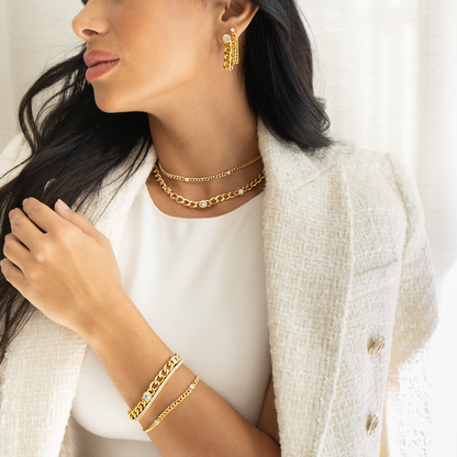 Thin Triple CZ Gemstone Cuban Link Bracelet