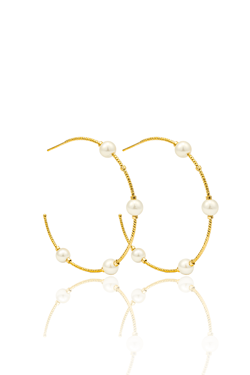 Wire Textured Small Pearl Open Hoop Earrings