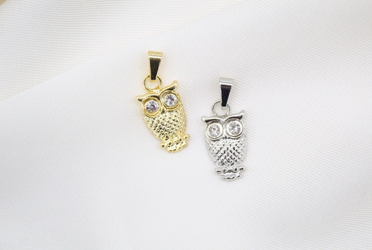 18K Gold Filled Owl Pendant With CZ Stones Eyes
