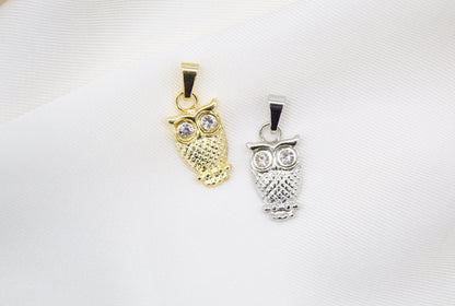 18K Gold Filled Owl Pendant With CZ Stones Eyes