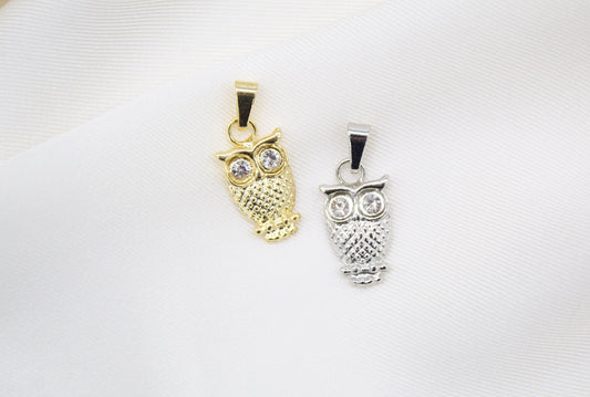 18K Gold Filled Owl Pendant With CZ Stones Eyes