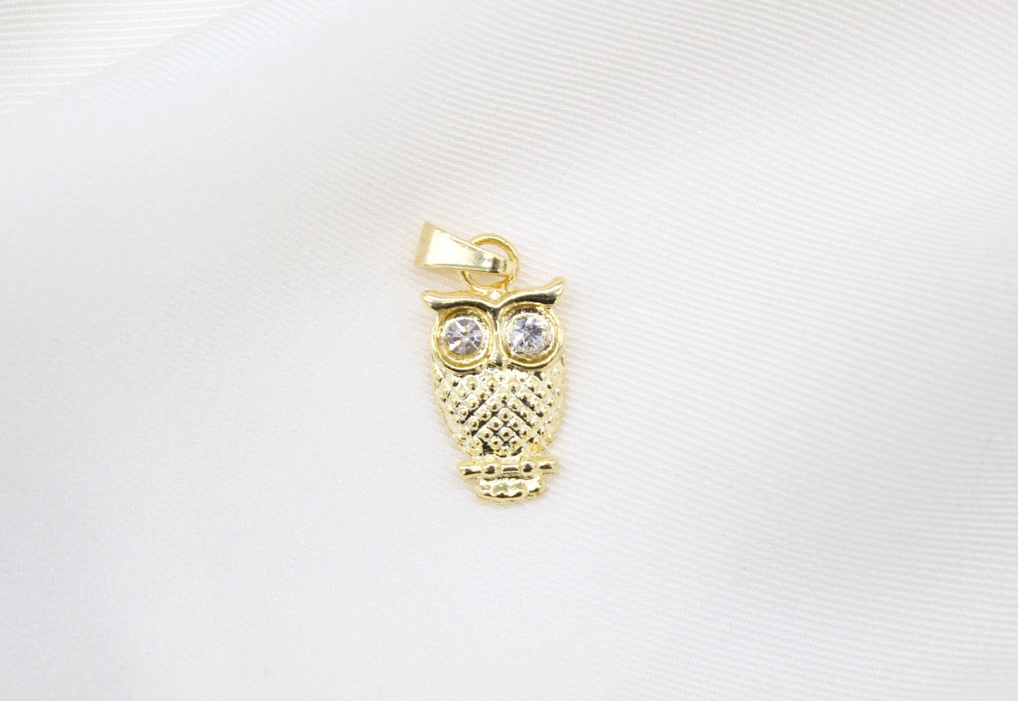 18K Gold Filled Owl Pendant With CZ Stones Eyes
