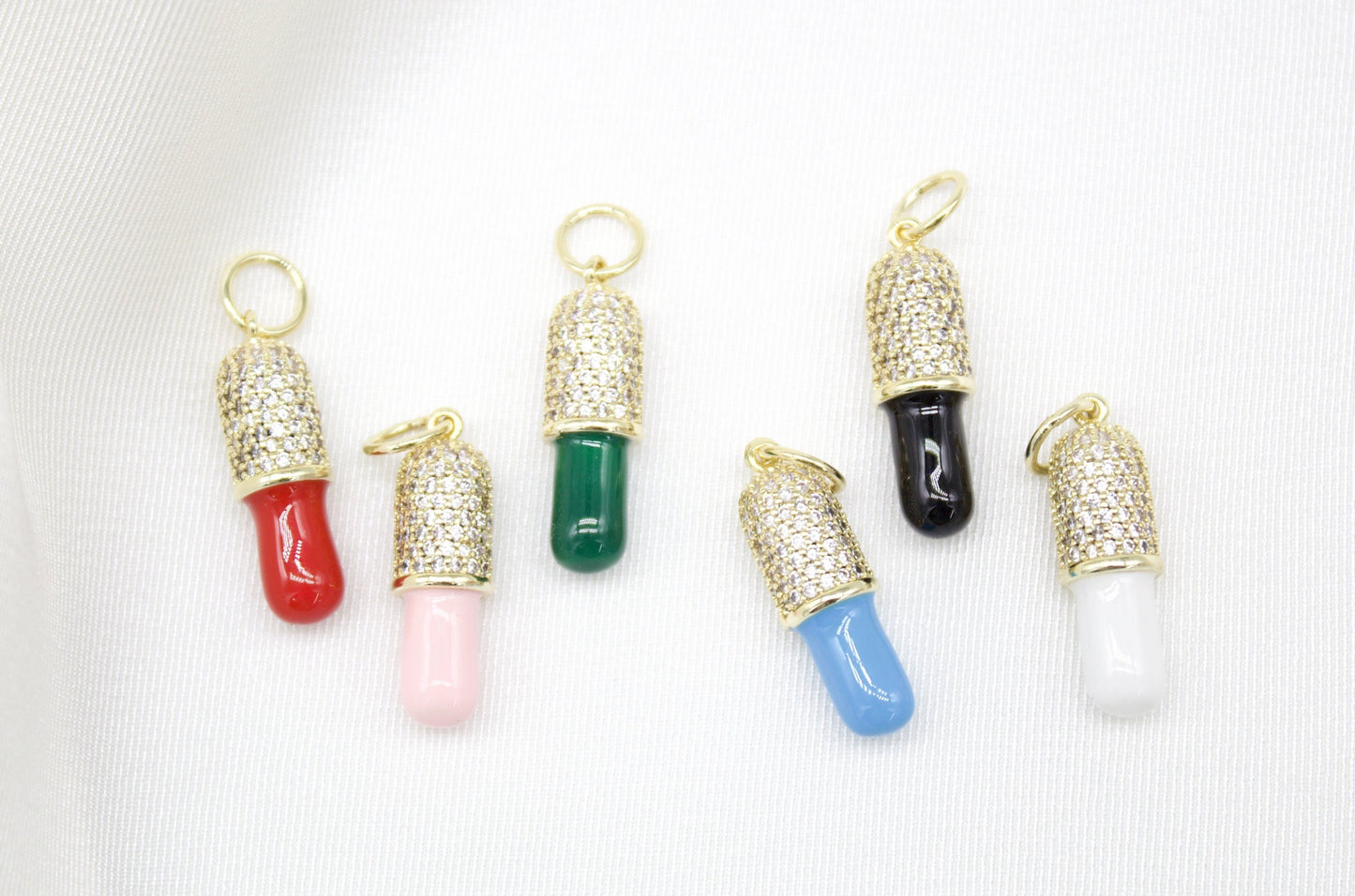 18K Gold Filled Enamel Pill Pendant With Micro Pave Cz stones