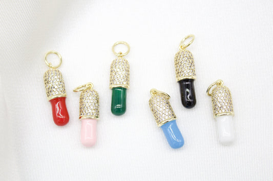 18K Gold Filled Enamel Pill Pendant With Micro Pave Cz stones