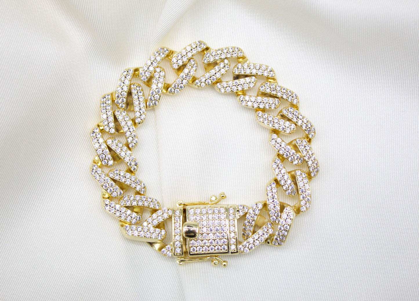 14mm Cuban Curb Chain Bracelet With Clear CZ Stones