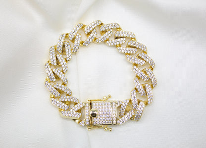 14mm Cuban Curb Chain Bracelet With Clear CZ Stones