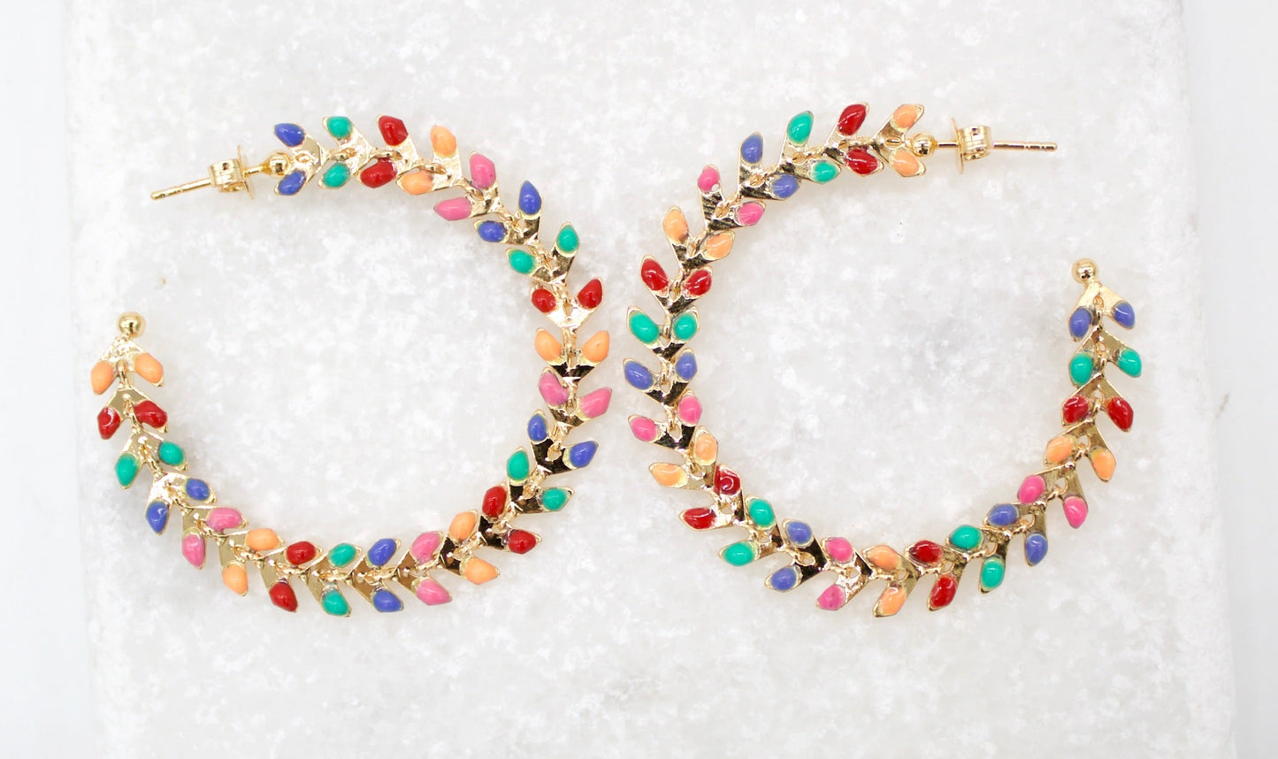 18K Gold Filled Enamel Arrow Open Hoop Earrings