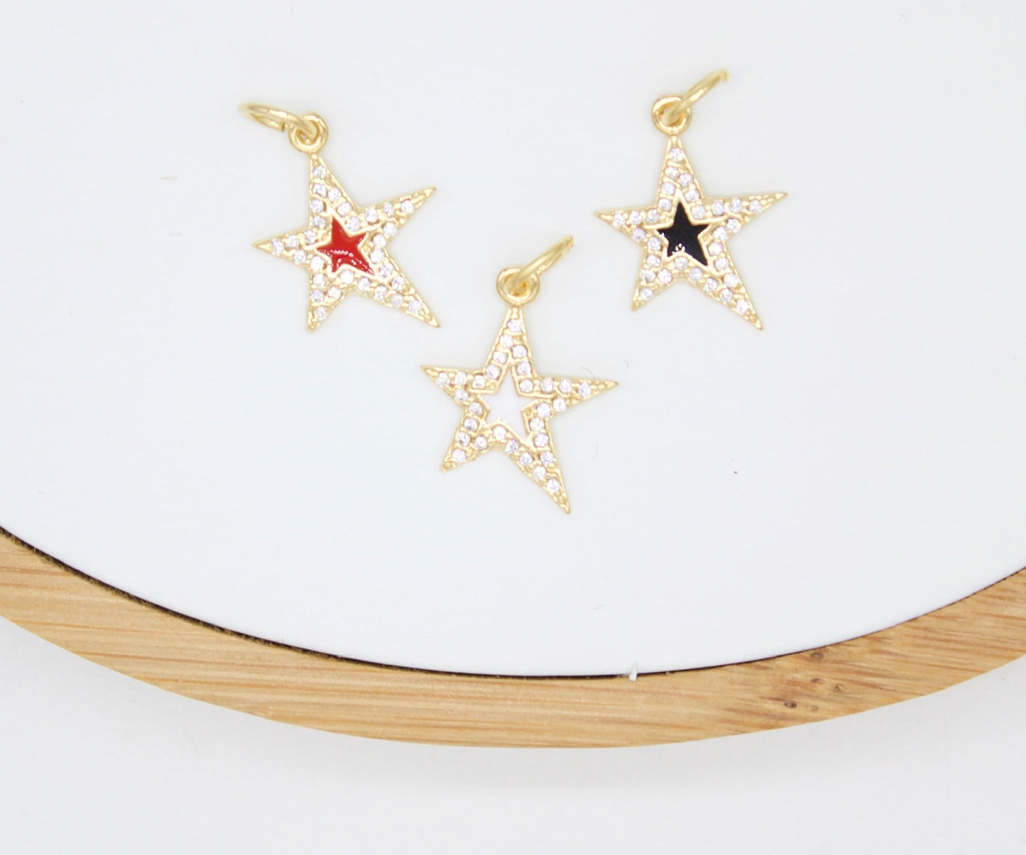 18K Gold Filled Small Enamel Star Pendant with Micro Pave Cubic Zirconia CZ Stone