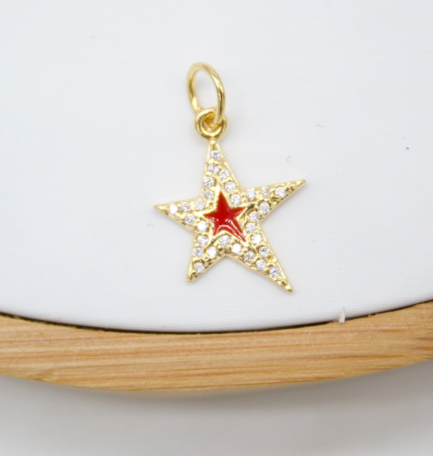 18K Gold Filled Small Enamel Star Pendant with Micro Pave Cubic Zirconia CZ Stone