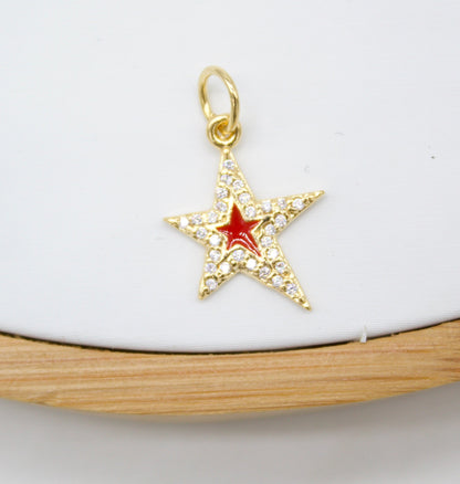 18K Gold Filled Small Enamel Star Pendant with Micro Pave Cubic Zirconia CZ Stone