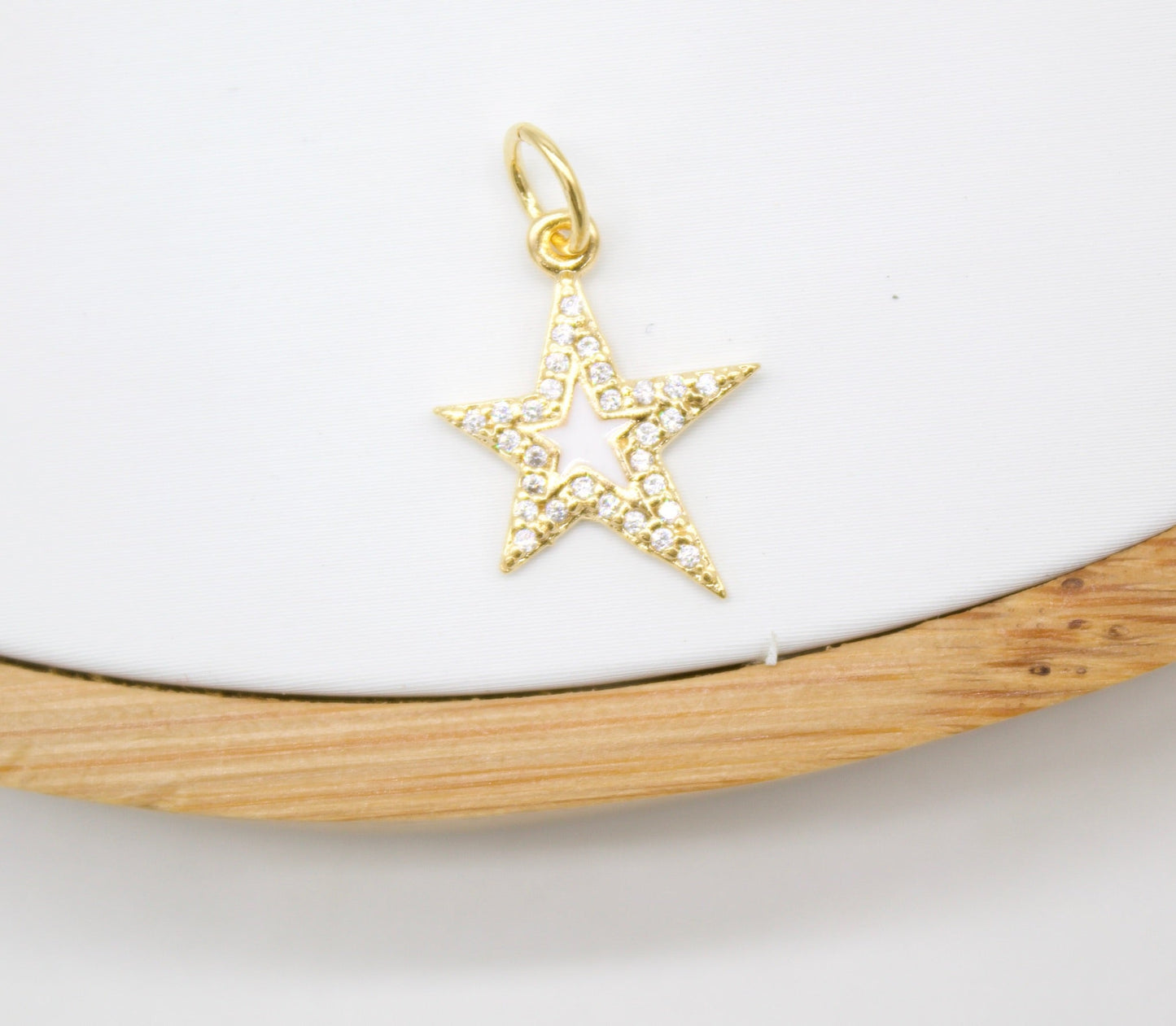 18K Gold Filled Small Enamel Star Pendant with Micro Pave Cubic Zirconia CZ Stone