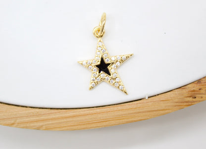 18K Gold Filled Small Enamel Star Pendant with Micro Pave Cubic Zirconia CZ Stone