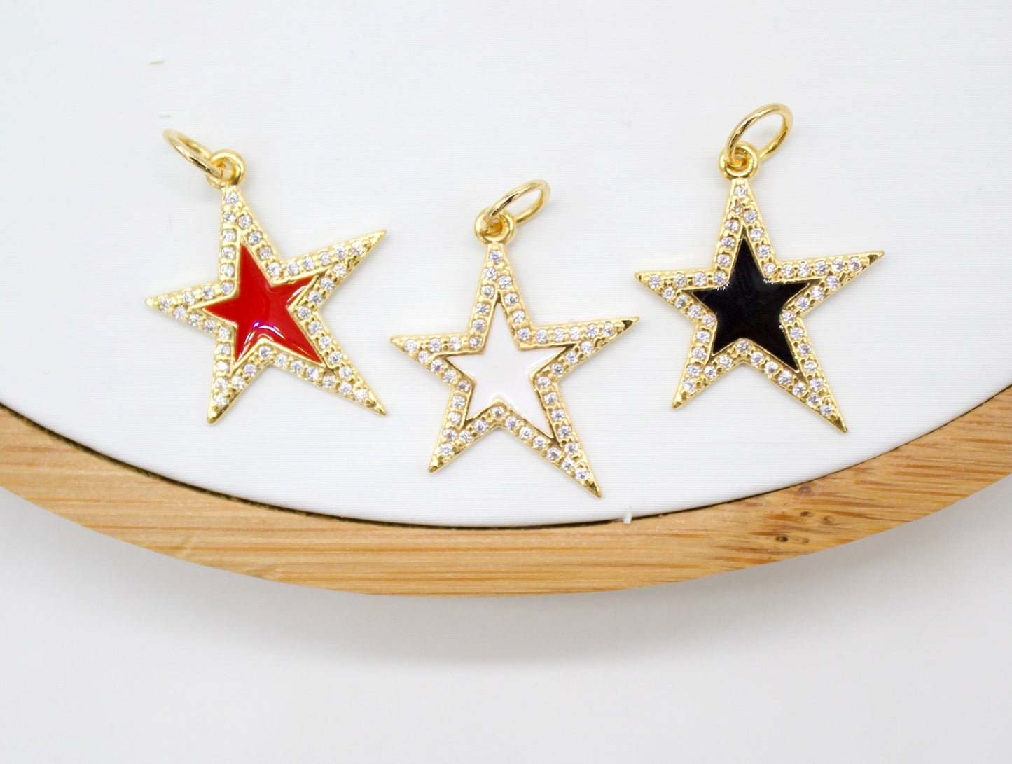 18K Gold Filled Large Enamel Star Pendant with Micro Pave Cubic Zirconia CZ Stone