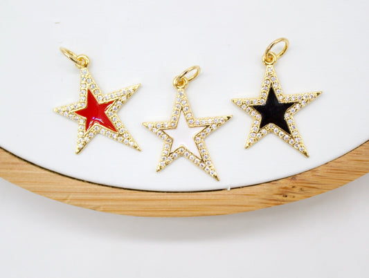 18K Gold Filled Large Enamel Star Pendant with Micro Pave Cubic Zirconia CZ Stone