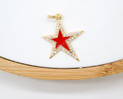 18K Gold Filled Large Enamel Star Pendant with Micro Pave Cubic Zirconia CZ Stone